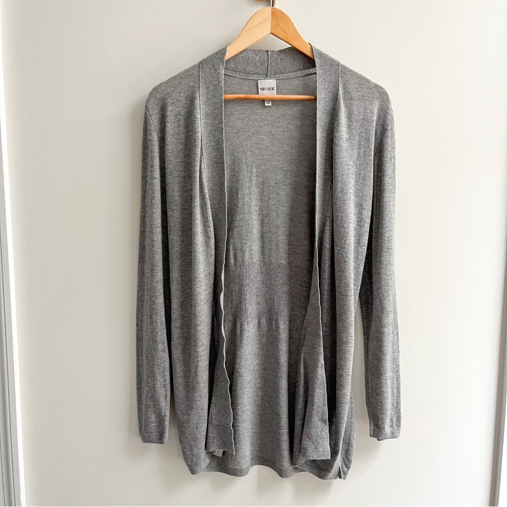 [nic + zoe] all year back of chair lightweight rib waist open cardigan gray XS
